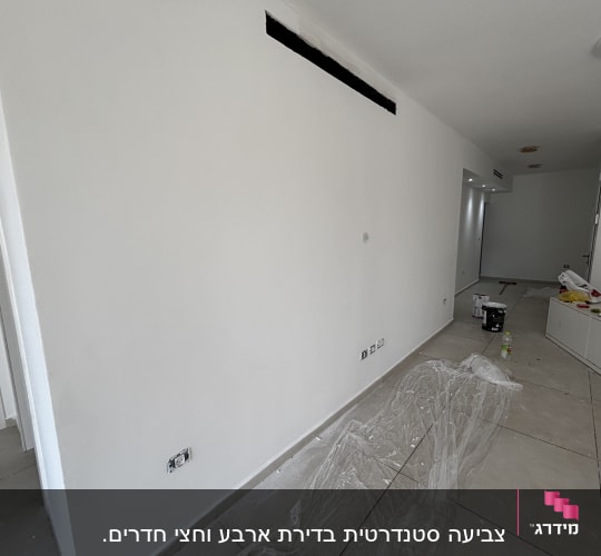 חדר ריק עם קירות לבנים וכלי עבודה